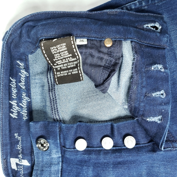 7 For All Mankind - High Waist Straight Legged Vintage Dark Wash Jeans - Picture 9 of 11